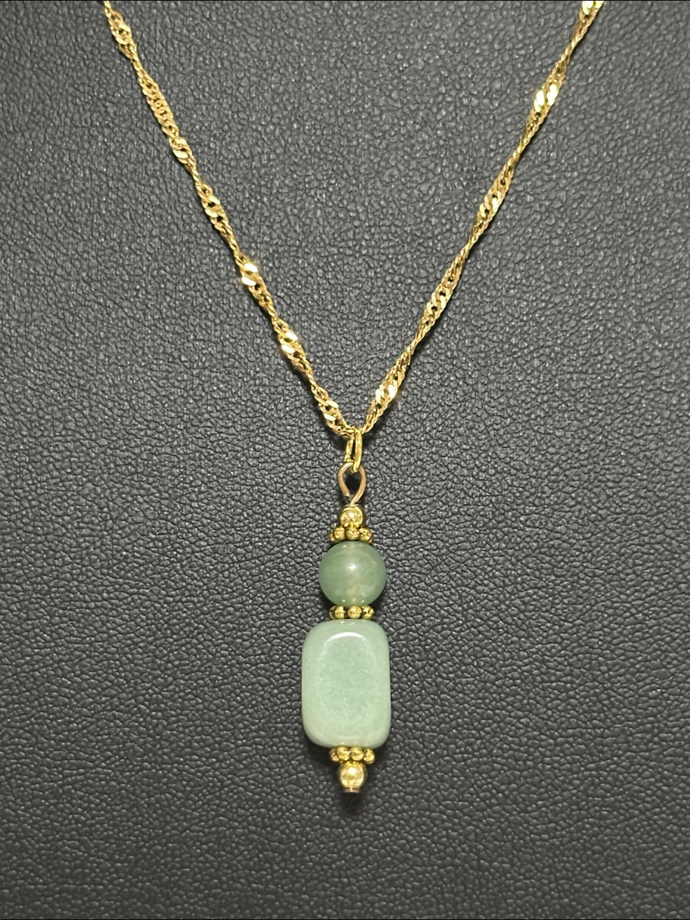 European 750 Gold Flat Link Twist Chain Artisan Natural Stone Pendant Necklace - Picture 11 of 12